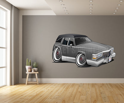Car Art Gray Hearse Hot Rod Cartoon Wall Decal