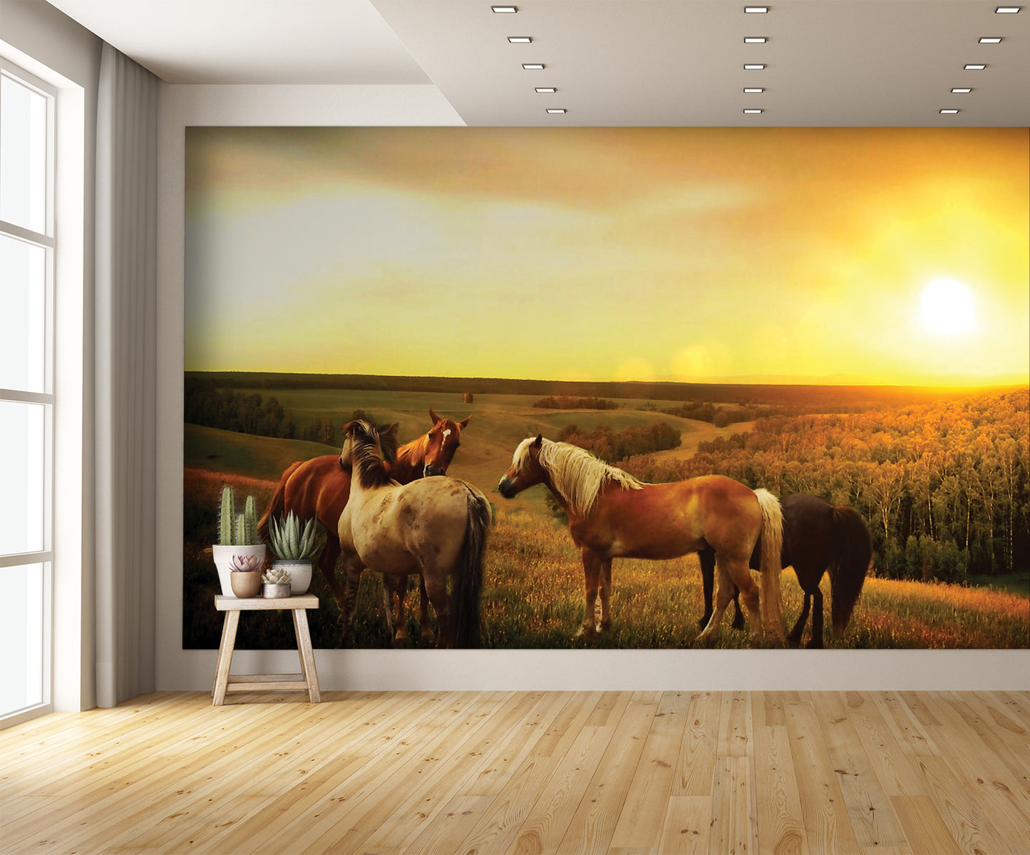 Horses in Pasture Dusk Custom Designed Wallpaper