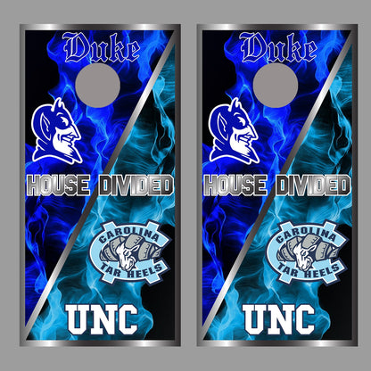 House Divided Tarheels Carolina Duke Corn Hole Board Decal Wrap