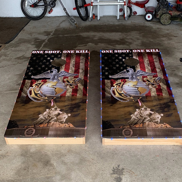 US Marines One Shot One Kill Marines Cornhole Decal Wrap customer image