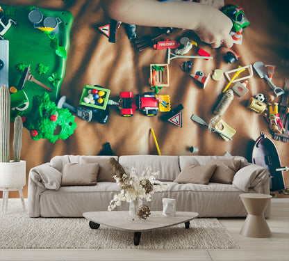 Construction Toys and Hand Mural Wallpaper