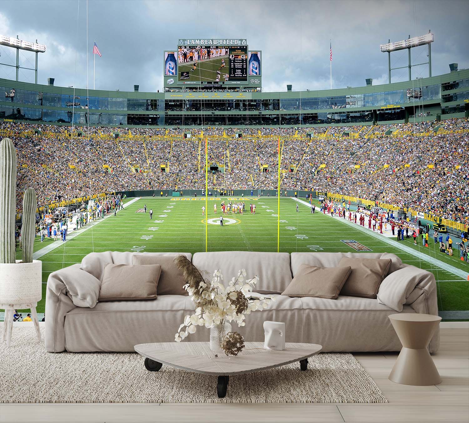 Lambeau Field Football Stadium Packers Wallpaper Wall Mural living room couch