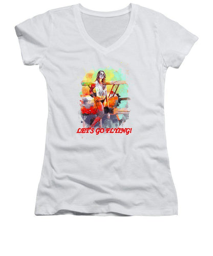 Let's Go Flying Girl - Women's V-Neck (Athletic Fit)