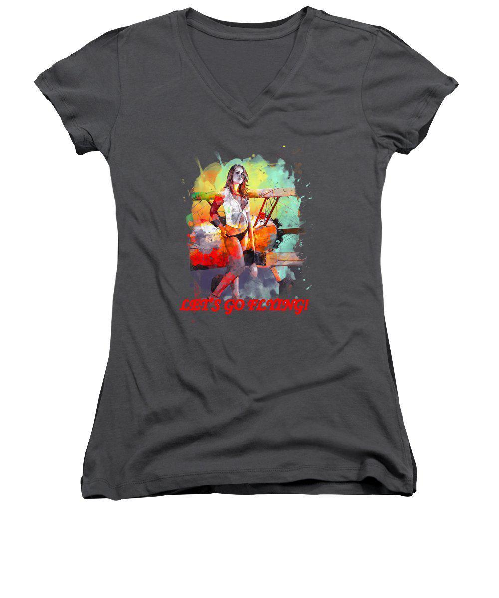 Let's Go Flying Girl - Women's V-Neck (Athletic Fit)