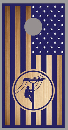 Lineman American Flag Blue White Stars Wood Corn Hole Decal Wrap