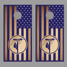 Lineman American Flag Blue White Stars Wood Corn Hole Decal Wrap