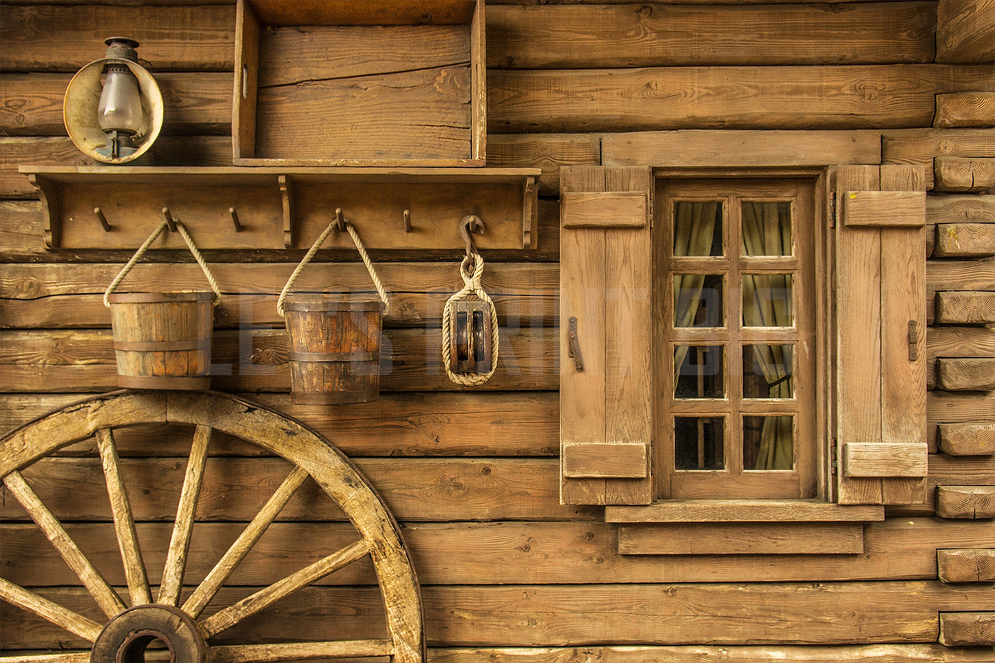 Log Cabin Wallpaper Wagon Wheel Rustic Custom Wall Mural proof