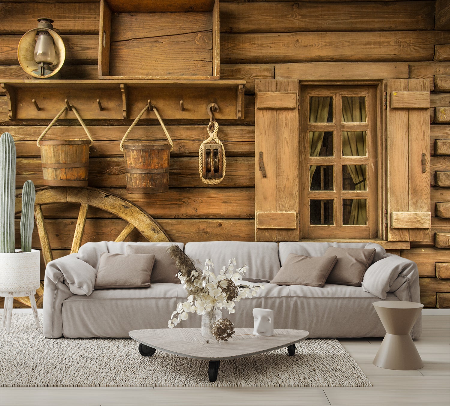 Log Cabin Wallpaper Wagon Wheel Rustic Custom Wall Mural living room