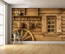 Log Cabin Wallpaper Wagon Wheel Rustic Custom Wall Mural extra room