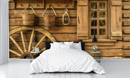 Log Cabin Wallpaper Wagon Wheel Rustic Custom Wall Mural bedroom