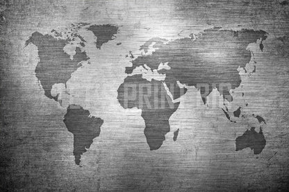 Map of the World Over Metal Texture Wallpaper