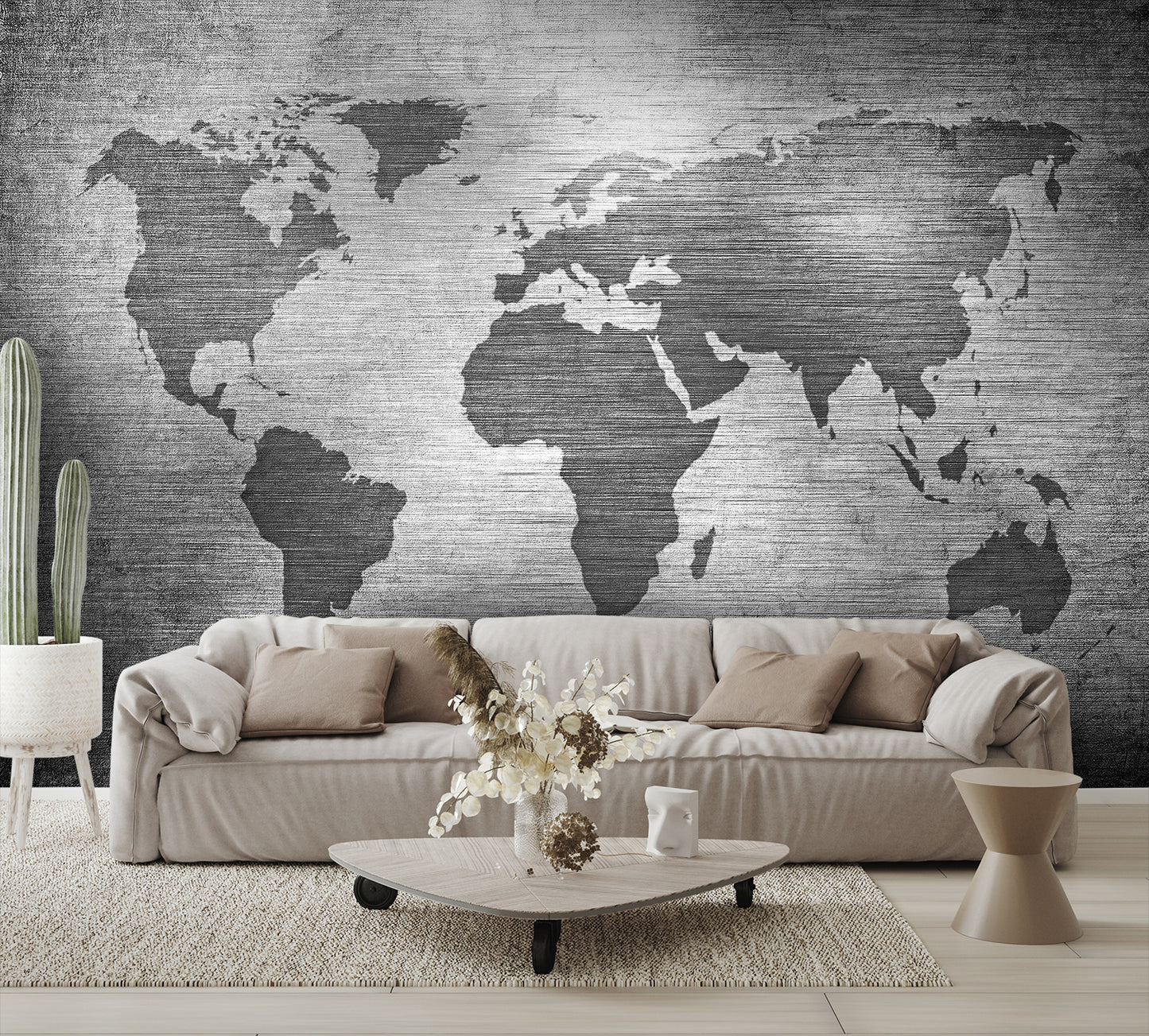 Map of the World Over Metal Texture Wallpaper