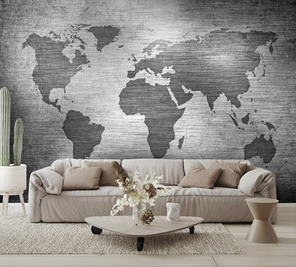 Map of the World Over Metal Texture Wallpaper
