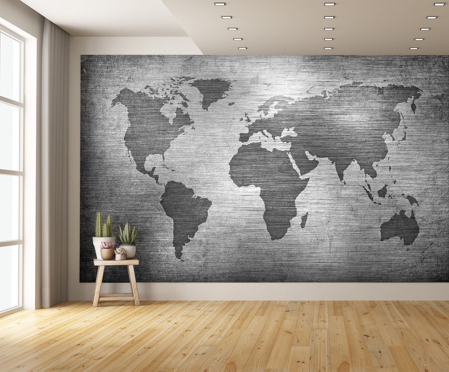 Map of the World Over Metal Texture Wallpaper