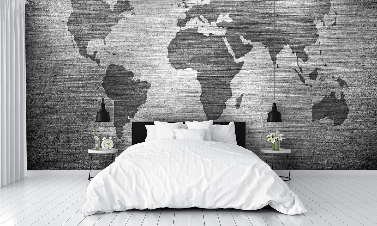 Map of the World Over Metal Texture Wallpaper