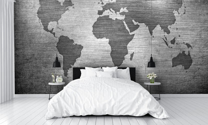 Map of the World Over Metal Texture Wallpaper
