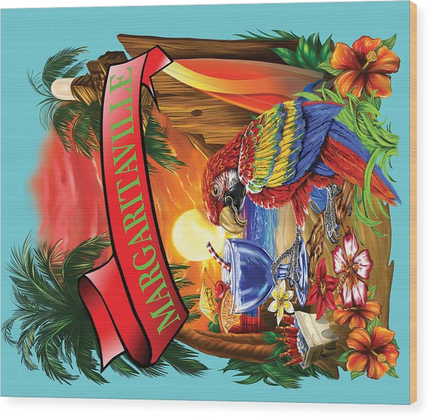 Margaritaville Baby Blue Parrot Beach - Wood Print
