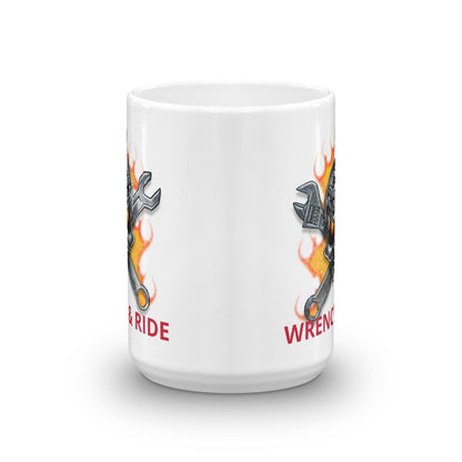 Wrench and Ride Skull Flames Crossbones Mug 11 oz 15 oz