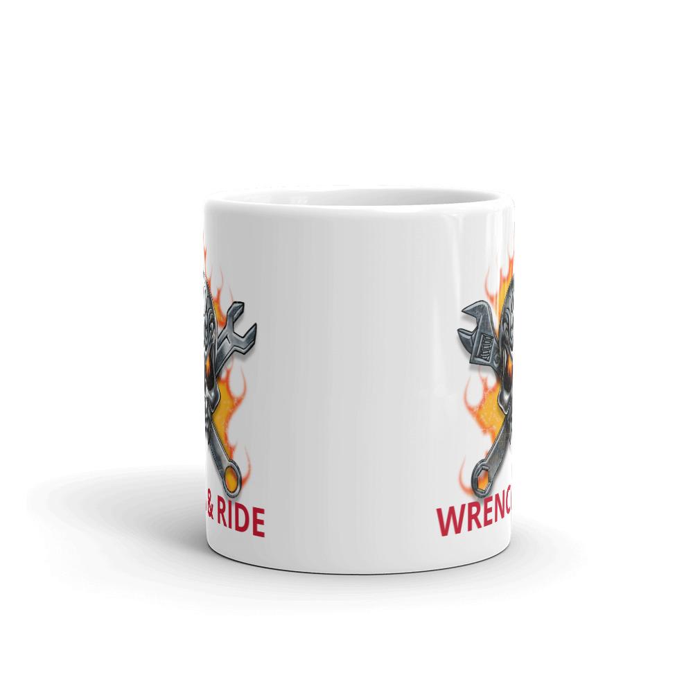 Wrench and Ride Skull Flames Crossbones Mug 11 oz 15 oz