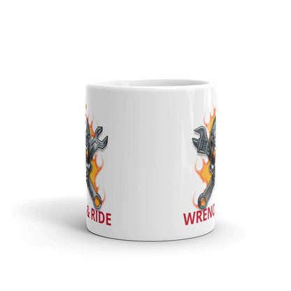 Wrench and Ride Skull Flames Crossbones Mug 11 oz 15 oz