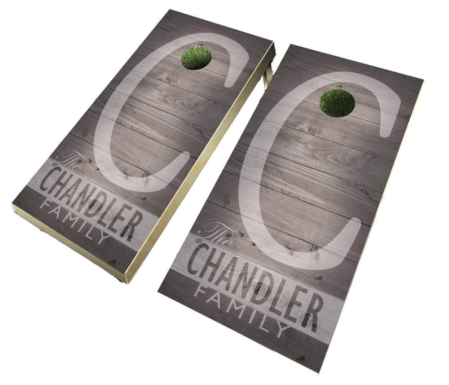 Monogrammed Cornhole Board Gray Wood Decal Wrap