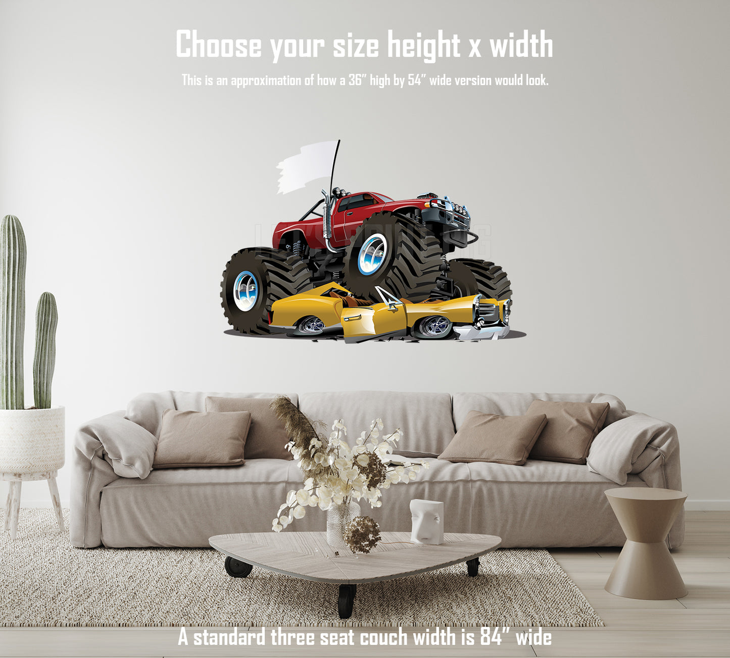 Car Art Monster Truck Car Smash WALL DECAL REMOVABLE REPOSITIONABLE