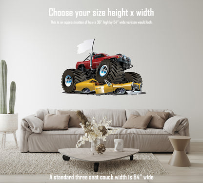 Car Art Monster Truck Car Smash WALL DECAL REMOVABLE REPOSITIONABLE