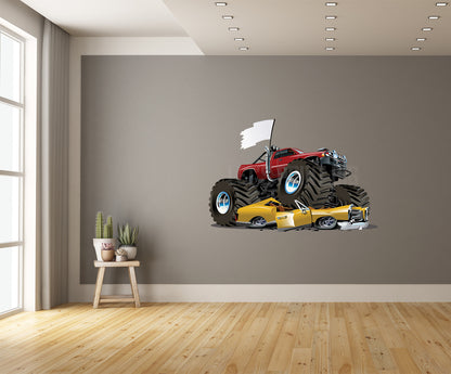Car Art Monster Truck Car Smash WALL DECAL REMOVABLE REPOSITIONABLE