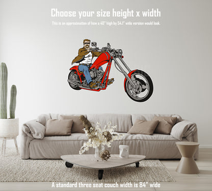Car Art Red Chopper Motorcycle Rider Wall Art Decal Sticker