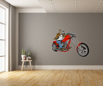 Car Art Red Chopper Motorcycle Rider Wall Art Decal Sticker