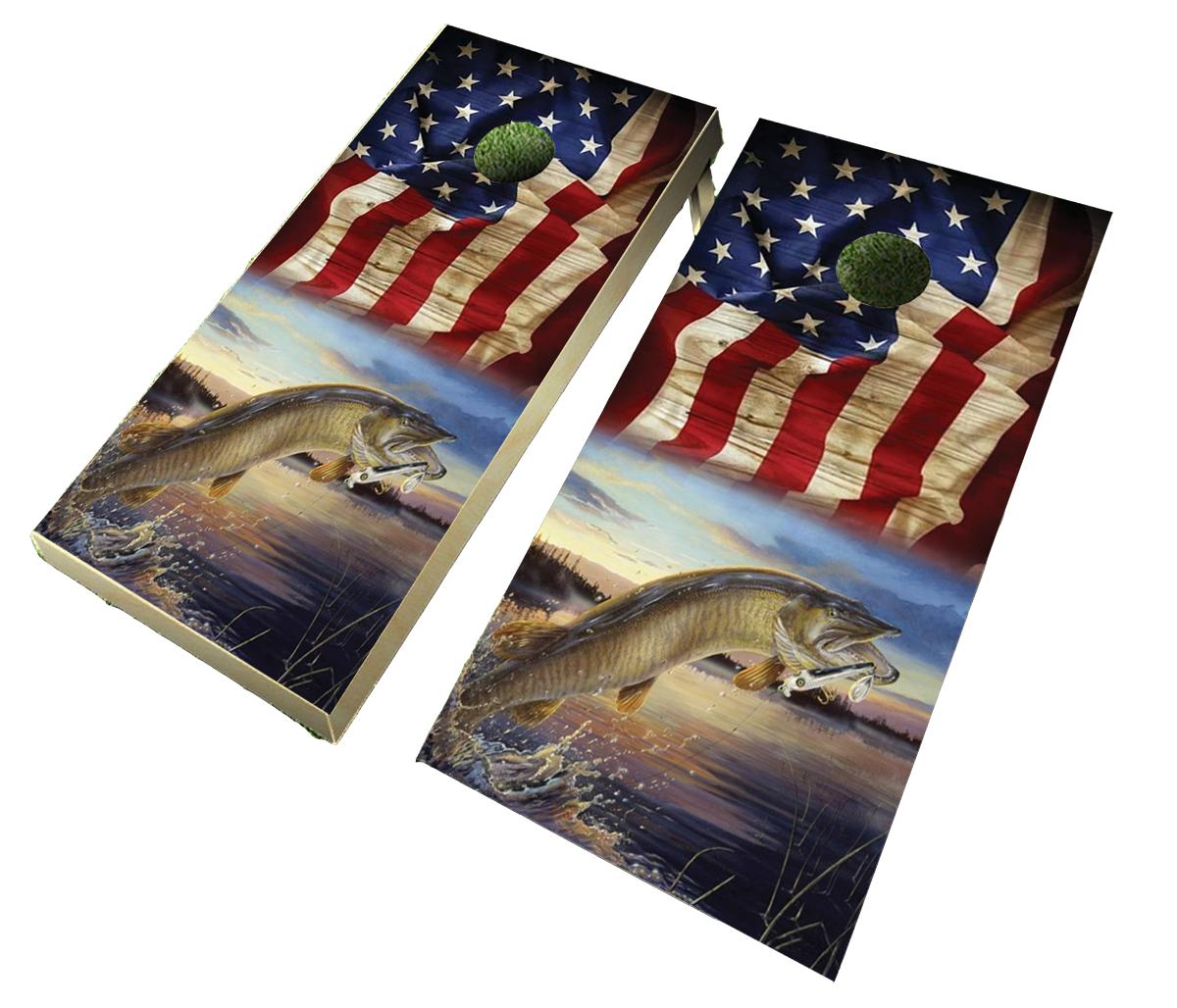 Muskie Flag Design B Corn Hole Board Decal Wrap