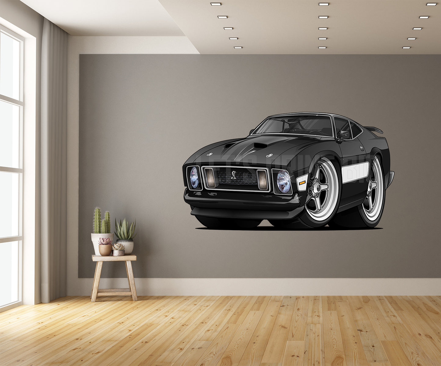 Car Art 1973 Mustang Hot Rod Cartoon Wall Decal