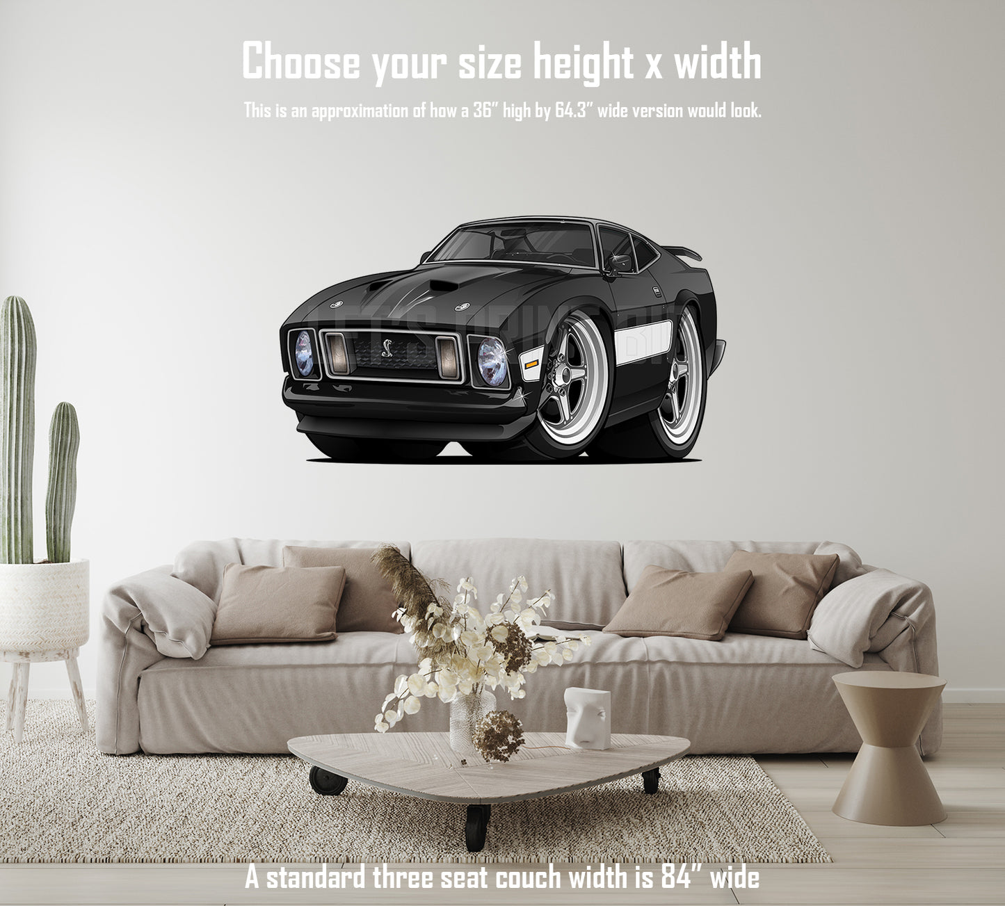 Car Art 1973 Mustang Hot Rod Cartoon Wall Decal