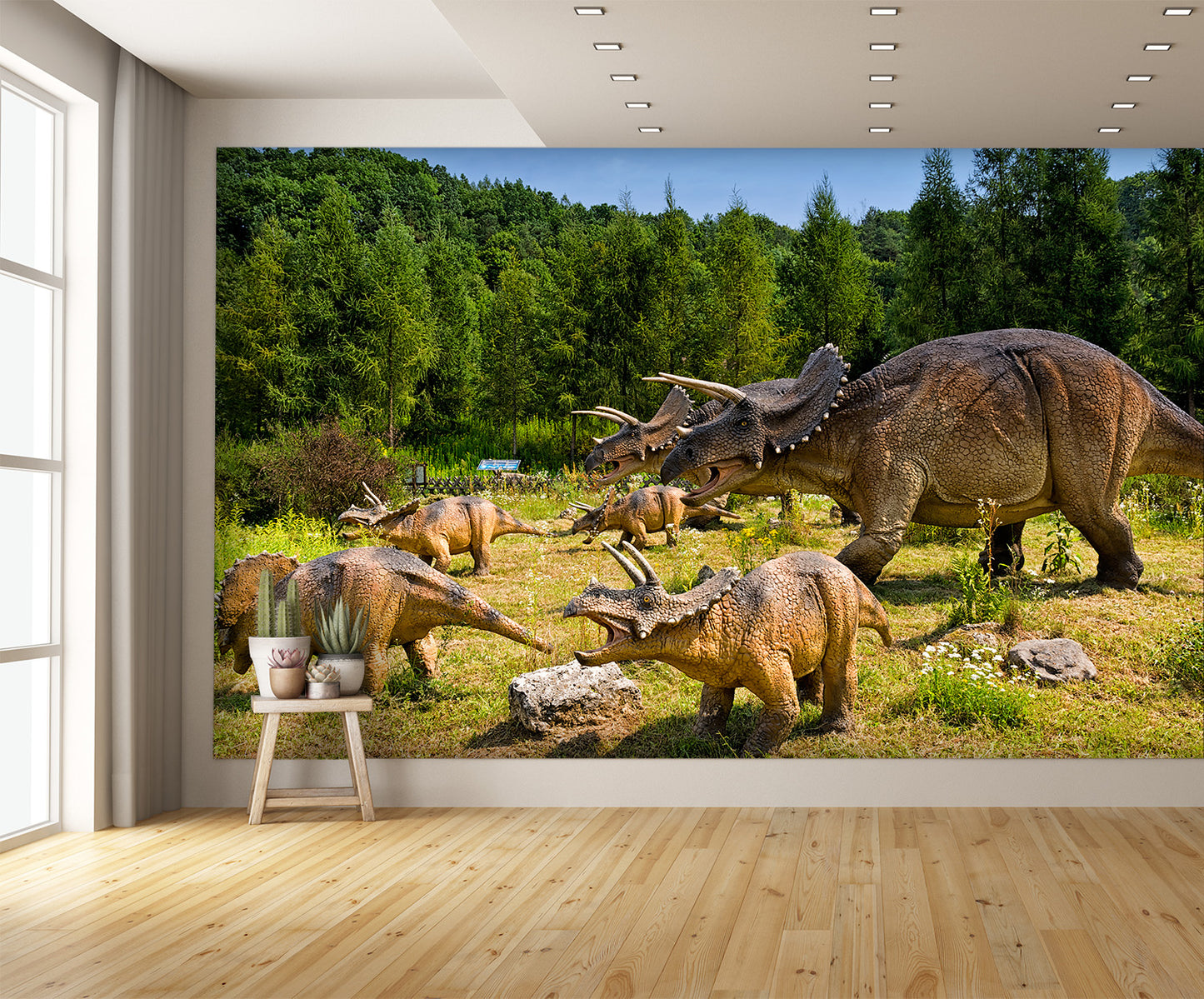 Natural-Sized Dinosaurs in Jurassic Park Wall Mural