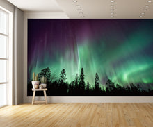 Birdseye View of the Northern Lights with Trees Wall Mural