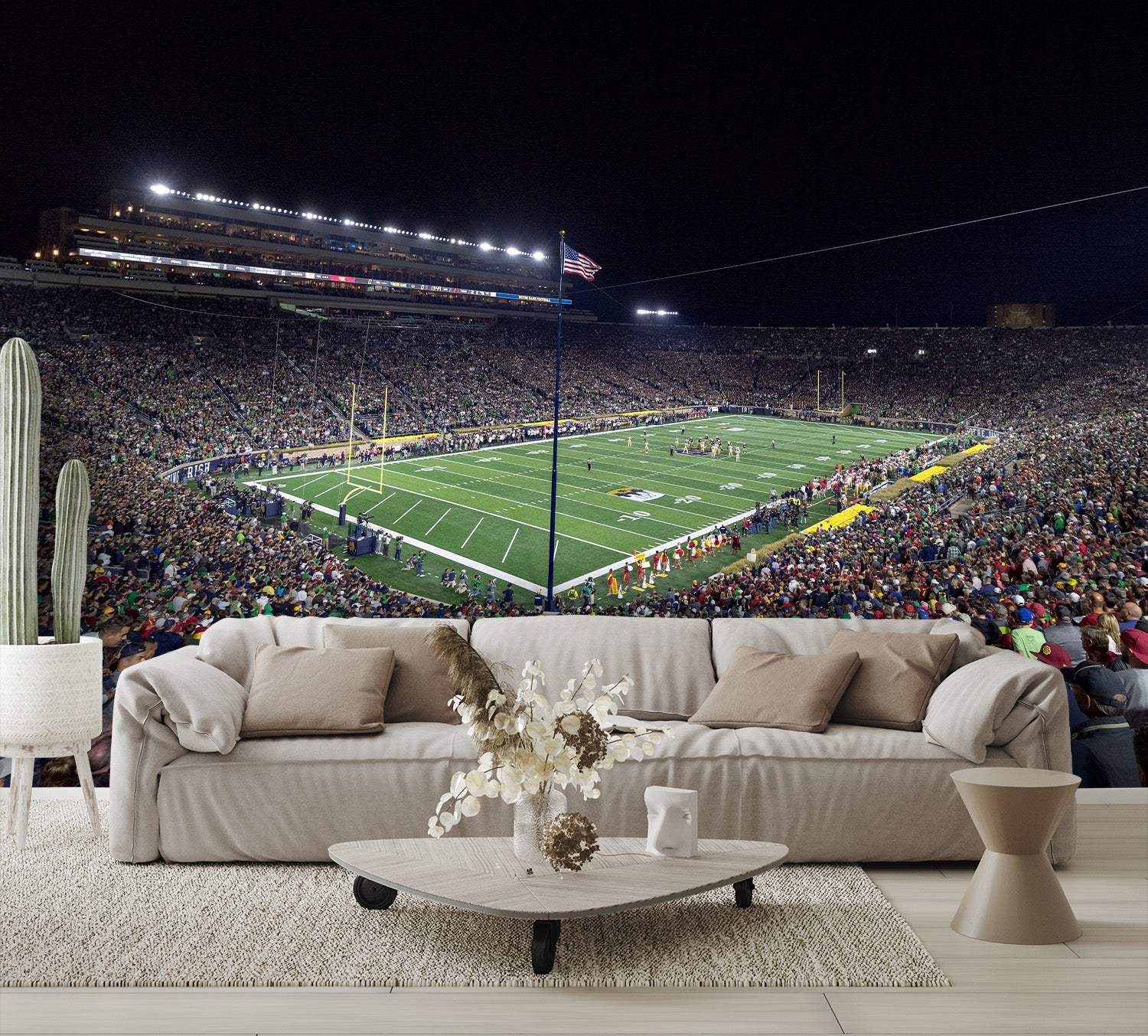 Notre Dame Football Stadium at Night Wall Mural