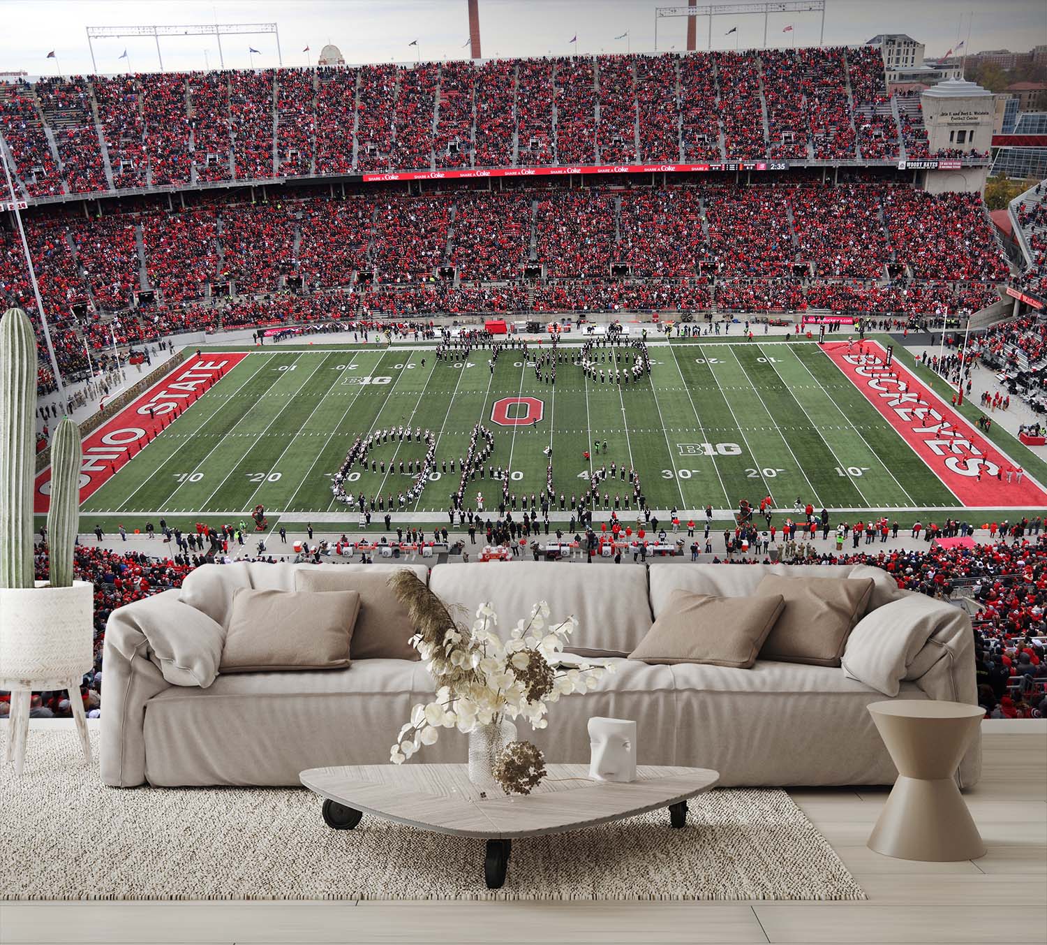 Ohio State Football Wallpaper Stadium Man Cave Wall Mural living room couch