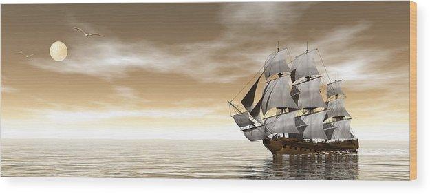 Old Merchant Ship - 3d Render - Wood Print