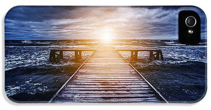 Old Wooden Jetty During Storm On The Ocean. Abstract Light - Phone Case