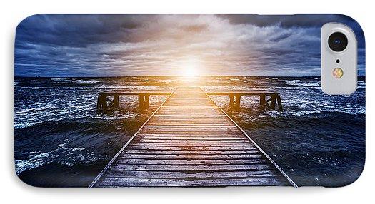 Old Wooden Jetty During Storm On The Ocean. Abstract Light - Phone Case