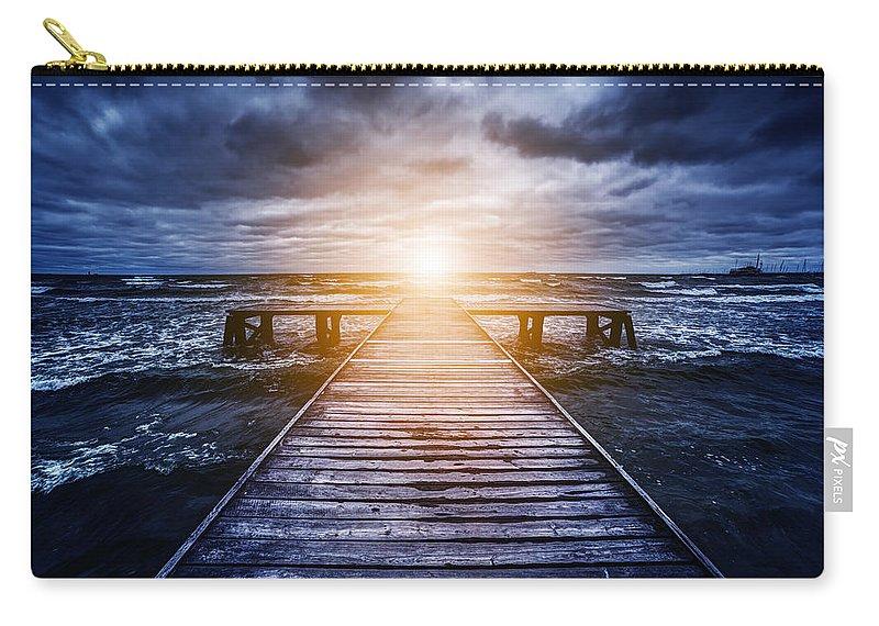 Old Wooden Jetty During Storm On The Ocean. Abstract Light - Carry-All Pouch