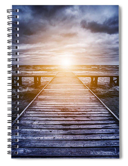 Old Wooden Jetty During Storm On The Ocean. Abstract Light - Spiral Notebook