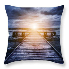 Old Wooden Jetty During Storm On The Ocean. Abstract Light - Throw Pillow