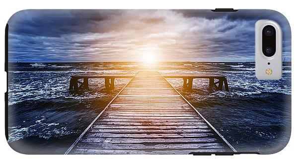 Old Wooden Jetty During Storm On The Ocean. Abstract Light - Phone Case