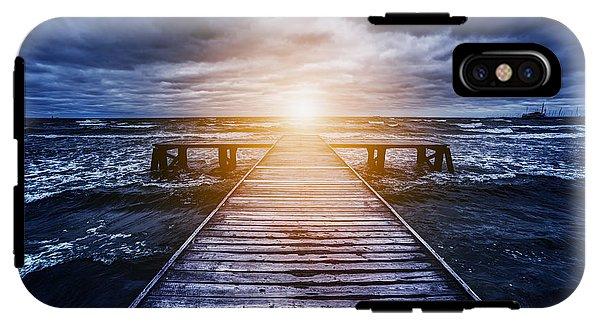 Old Wooden Jetty During Storm On The Ocean. Abstract Light - Phone Case