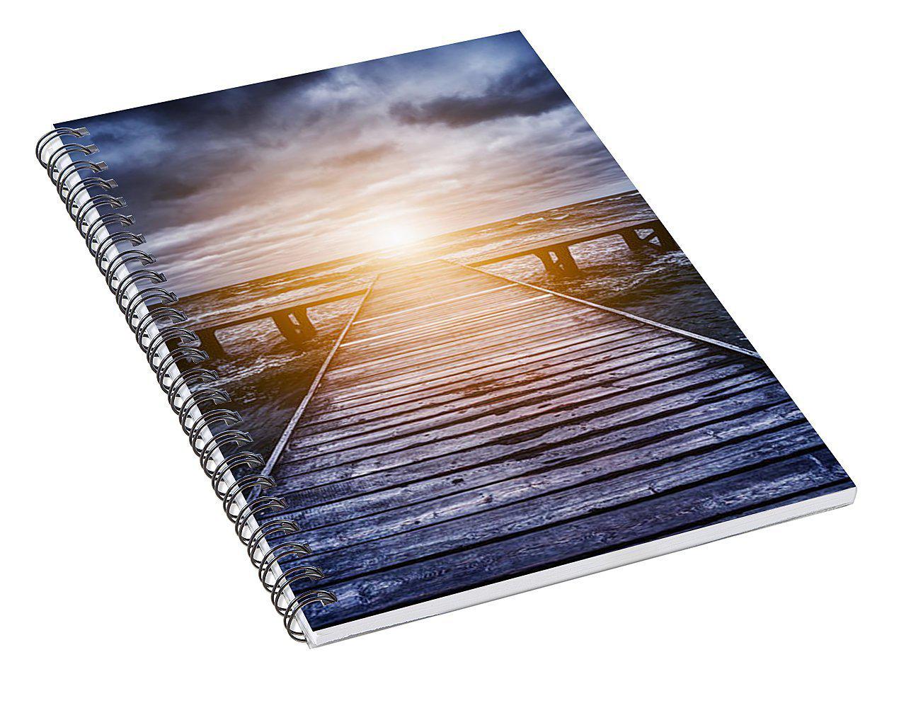 Old Wooden Jetty During Storm On The Ocean. Abstract Light - Spiral Notebook