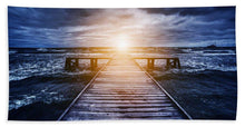 Old Wooden Jetty During Storm On The Ocean. Abstract Light - Beach Towel