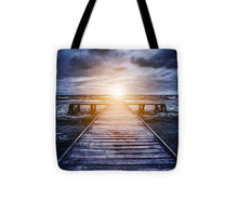 Old Wooden Jetty During Storm On The Ocean. Abstract Light - Tote Bag