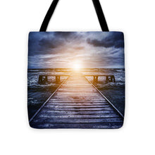 Old Wooden Jetty During Storm On The Ocean. Abstract Light - Tote Bag