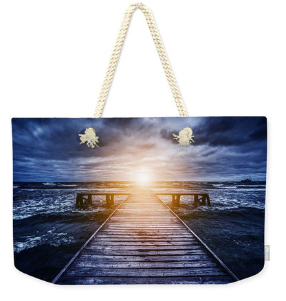 Old Wooden Jetty During Storm On The Ocean. Abstract Light - Weekender Tote Bag